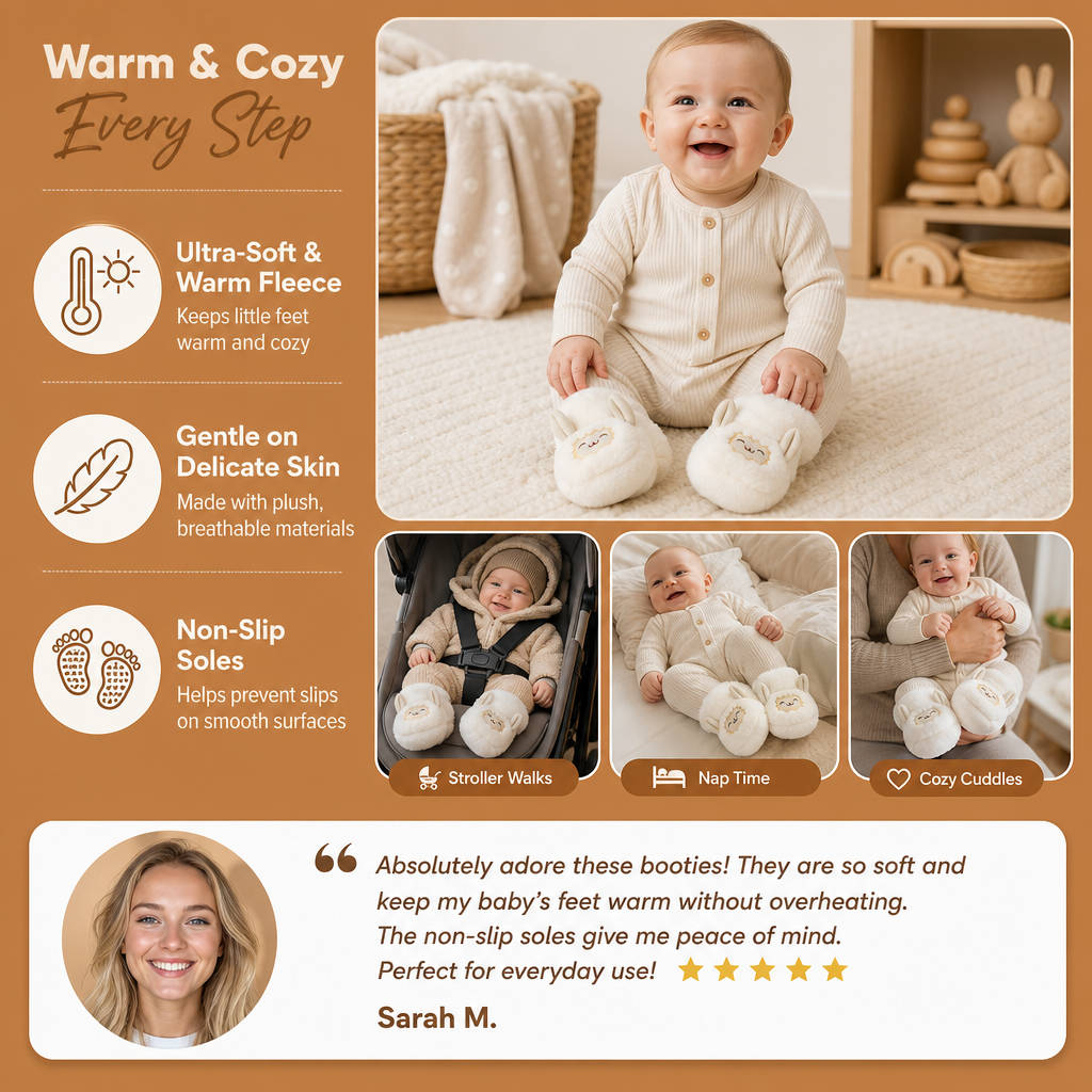 Warm & Cozy Fleece-Lined Baby Booties with Soft Non-Slip Soles