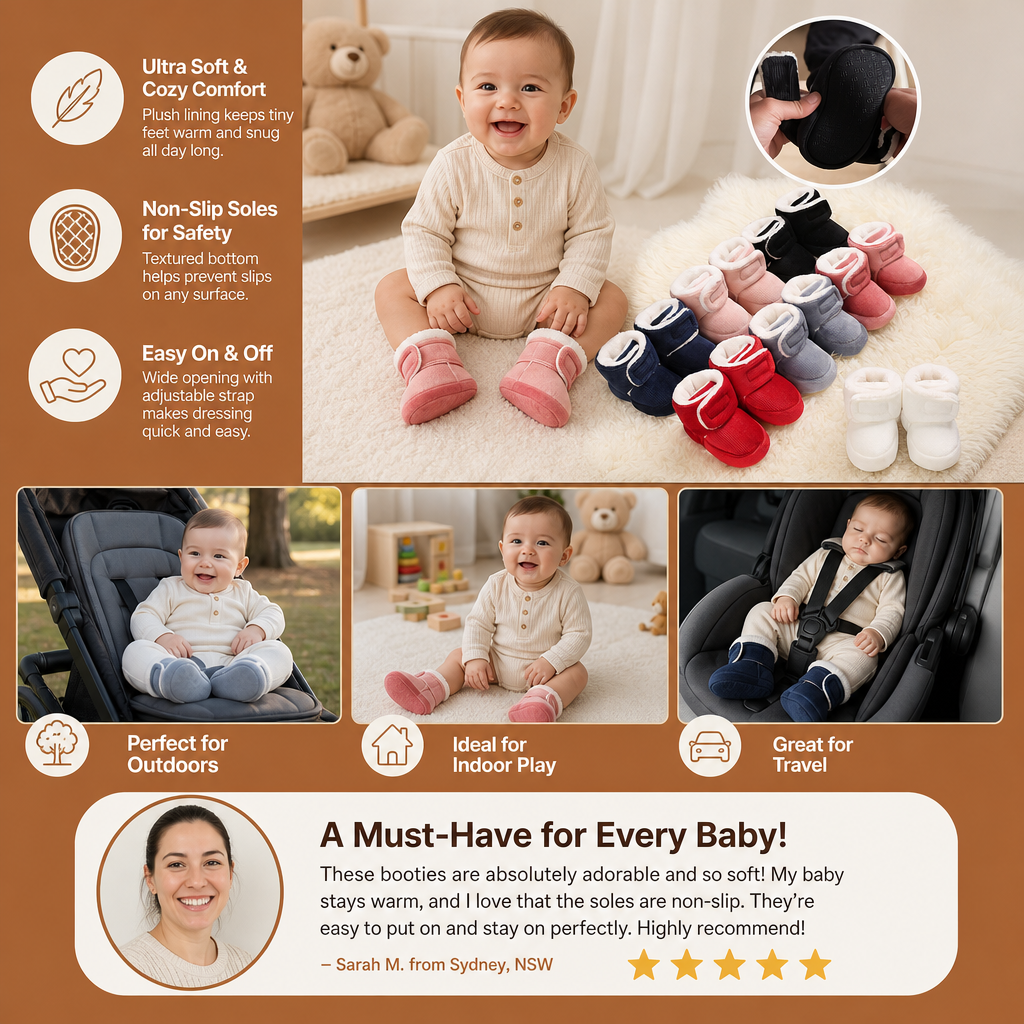 Warm & Cozy Plush Baby Booties with Soft, Non-Slip Soles