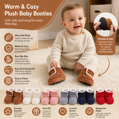 Warm & Cozy Plush Baby Booties with Soft, Non-Slip Soles