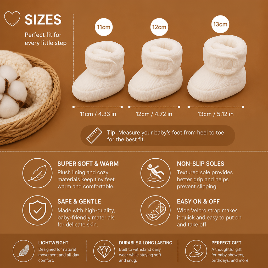 Warm & Cozy Plush Baby Booties with Soft, Non-Slip Soles