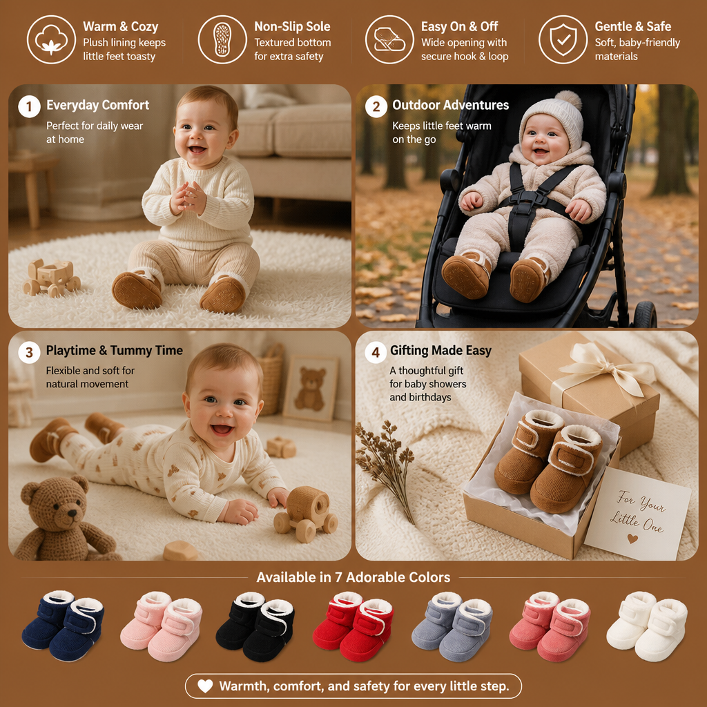 Warm & Cozy Plush Baby Booties with Soft, Non-Slip Soles