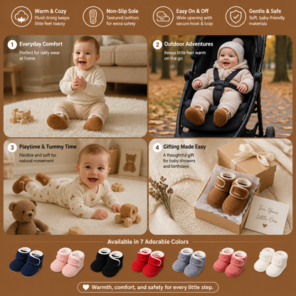 Warm & Cozy Plush Baby Booties with Soft, Non-Slip Soles