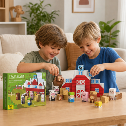 Farm Story Magnetic Building Blocks Travel Playset with Animals & Barn