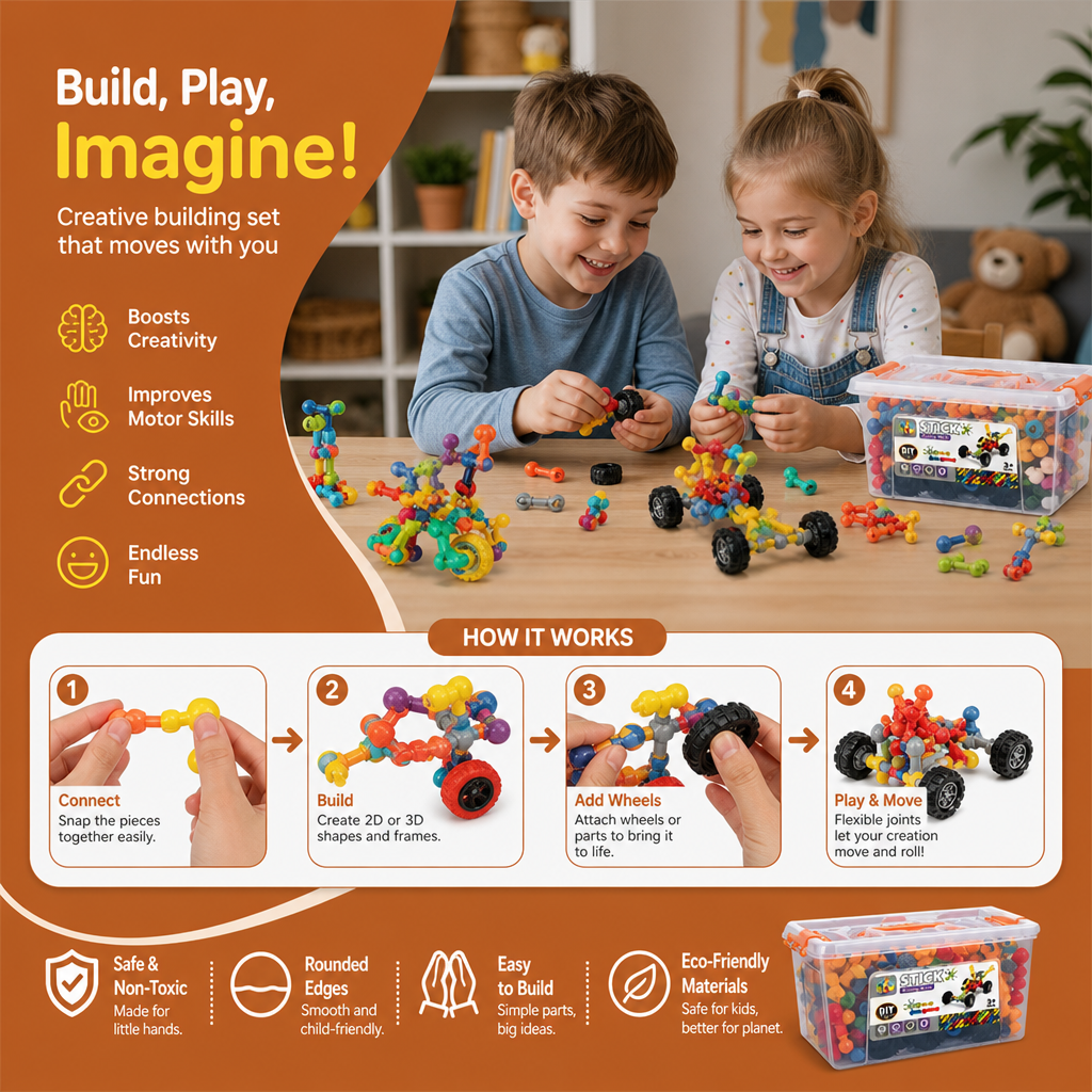 Educational DIY Building Set with Movable Joints