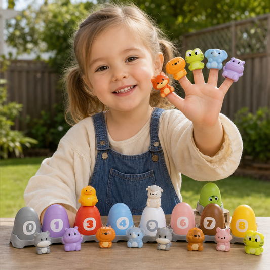 Montessori Soft Rubber Animal Barn Finger Puppet Set for Color Sorting & Number Learning