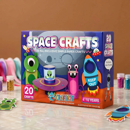 Kids Paper Crafts Box – 20 Easy DIY Arts & Crafts Projects for Ages 3–10 with Glue Stick, Tape & Envelopes