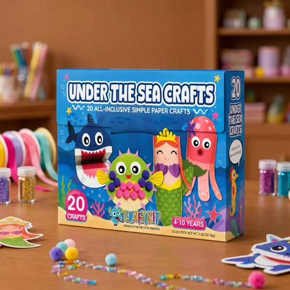 Kids Paper Crafts Box – 20 Easy DIY Arts & Crafts Projects for Ages 3–10 with Glue Stick, Tape & Envelopes