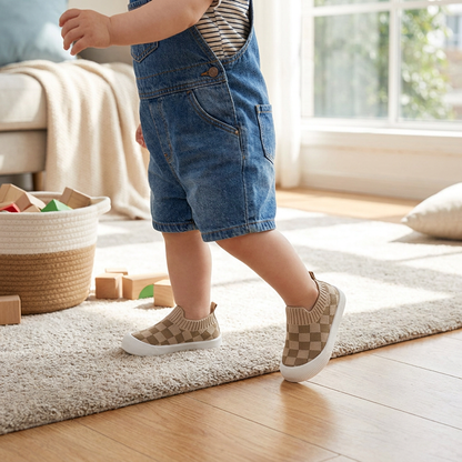 Checkered Lightweight Baby Walking Shoes with Soft, Non-Slip Soles