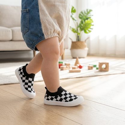 Checkered Lightweight Baby Walking Shoes with Soft, Non-Slip Soles