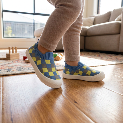 Checkered Lightweight Baby Walking Shoes with Soft, Non-Slip Soles