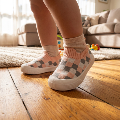 Checkered Lightweight Baby Walking Shoes with Soft, Non-Slip Soles