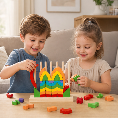 Montessori Wooden Rainbow Stacking & Matching Puzzle