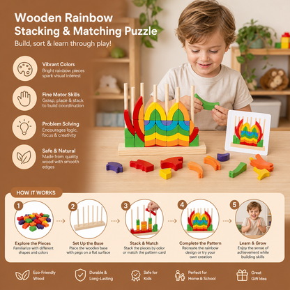 Montessori Wooden Rainbow Stacking & Matching Puzzle