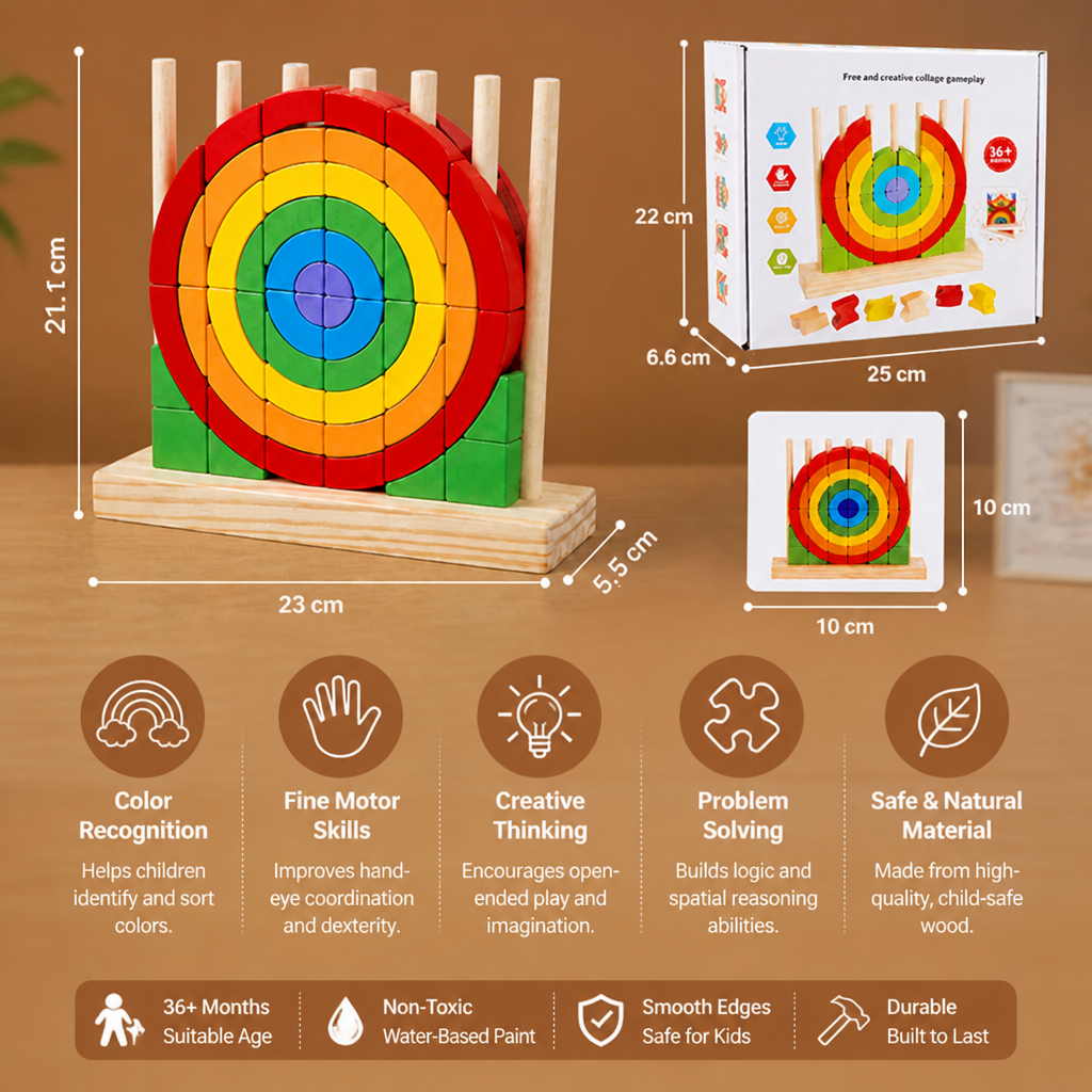 Montessori Wooden Rainbow Stacking & Matching Puzzle