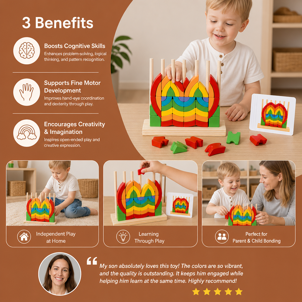 Montessori Wooden Rainbow Stacking & Matching Puzzle