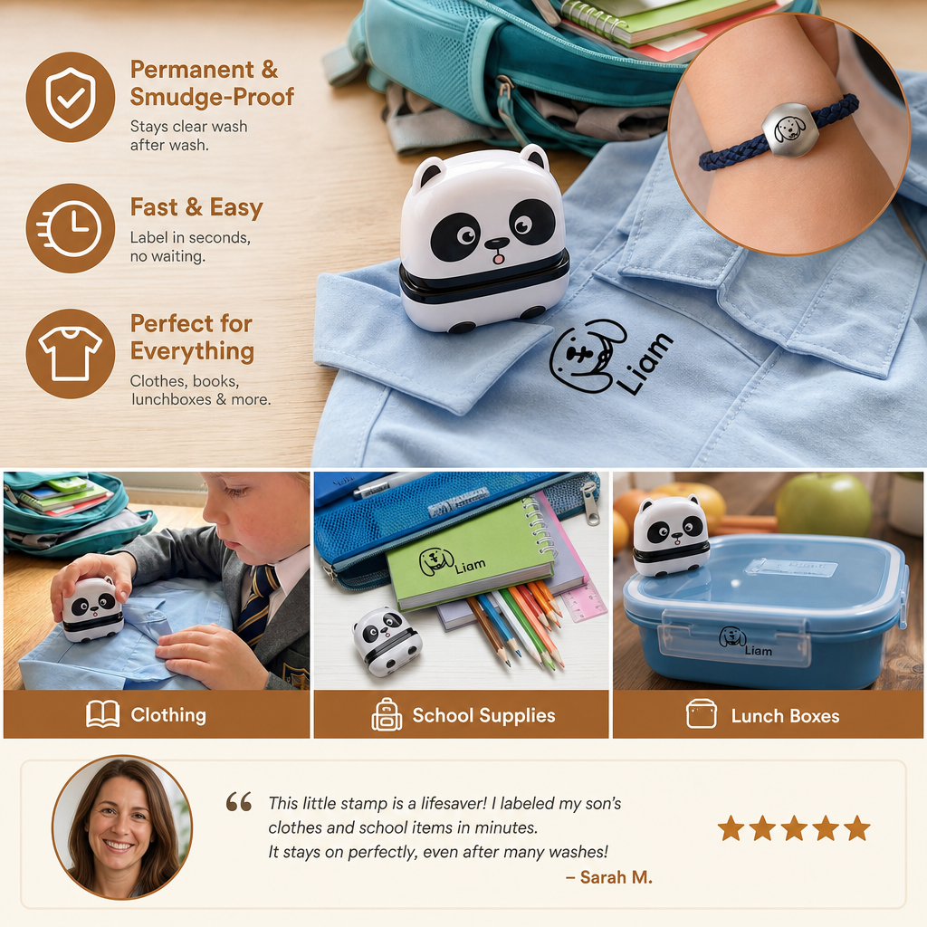 Personalized Kids’ Permanent Name Stamp for Clothing & School Supplies