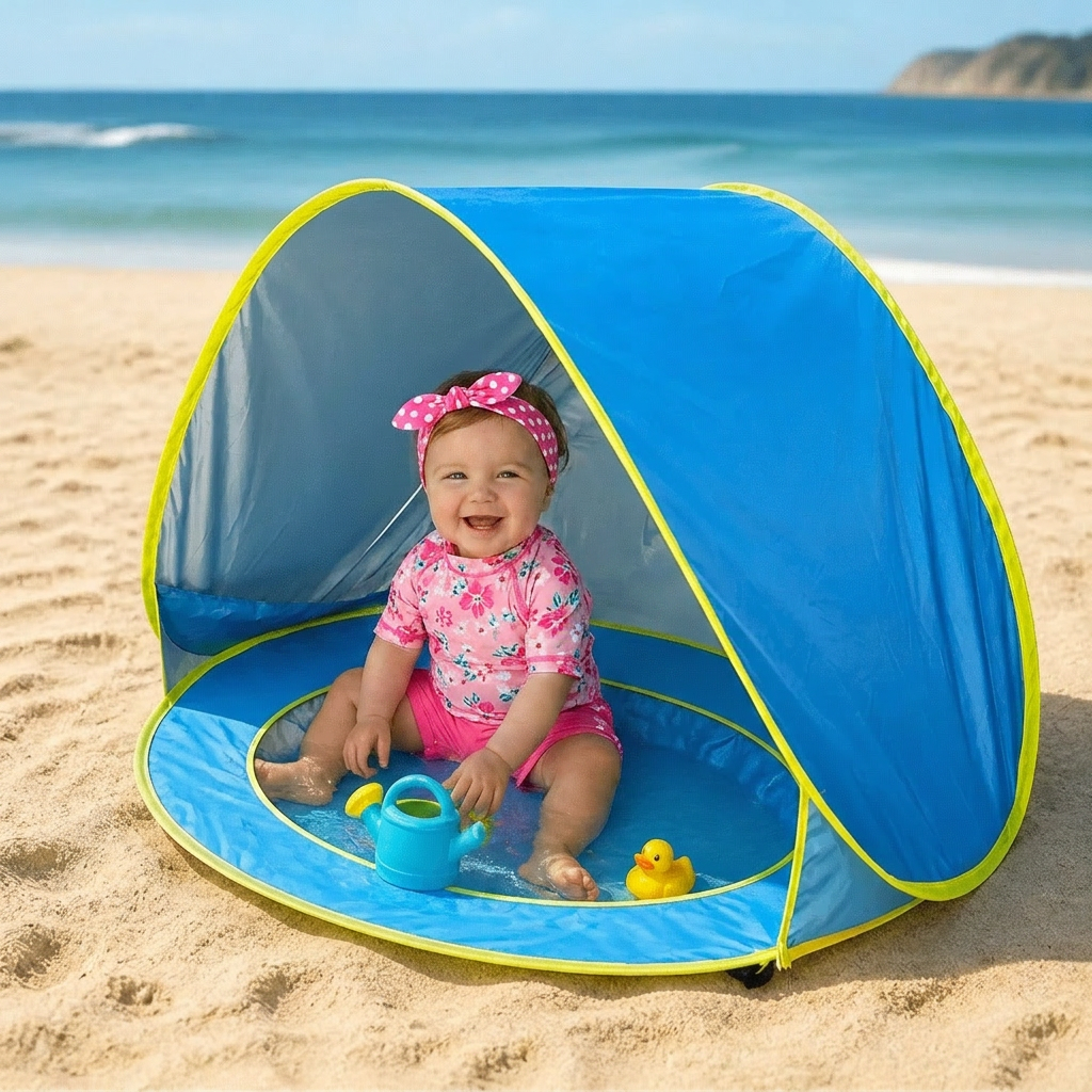 Pop-Up Baby Beach Tent with Built-In Pool & UV Protection – Portable Sun Shade for Kids
