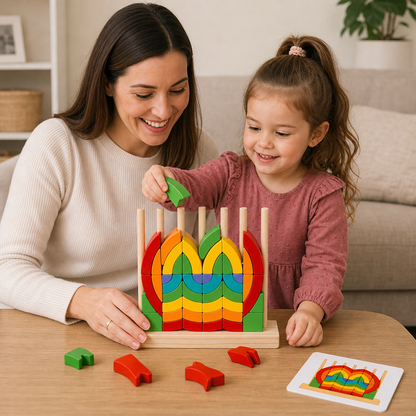 Montessori Wooden Rainbow Stacking & Matching Puzzle