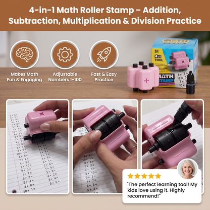 4-in-1 Math Roller Stamp – Addition, Subtraction, Multiplication & Division Practice