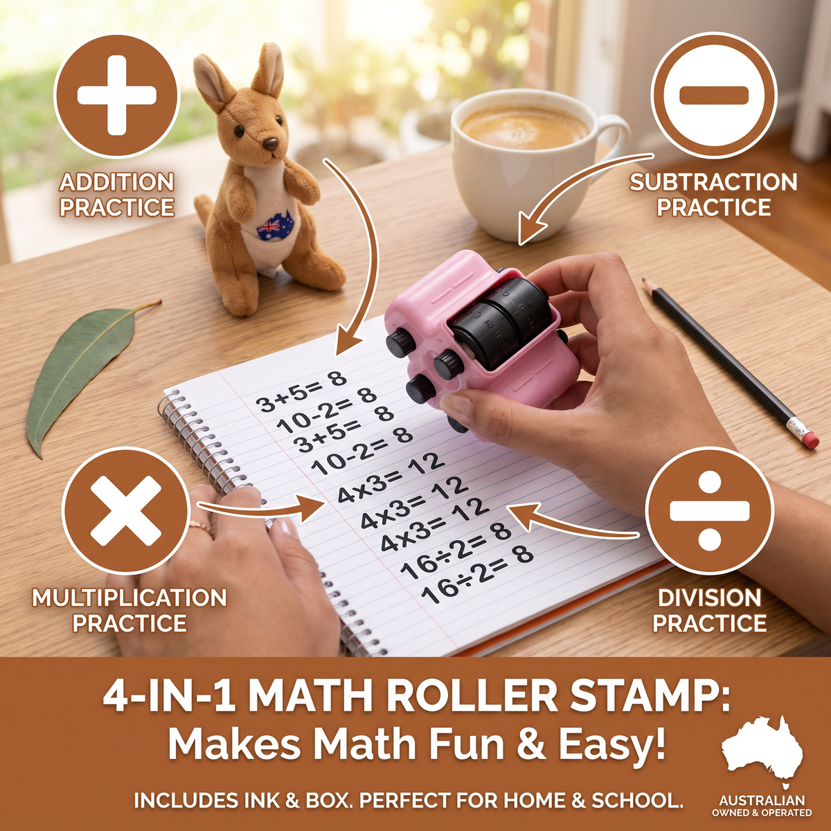 4-in-1 Math Roller Stamp – Addition, Subtraction, Multiplication & Division Practice