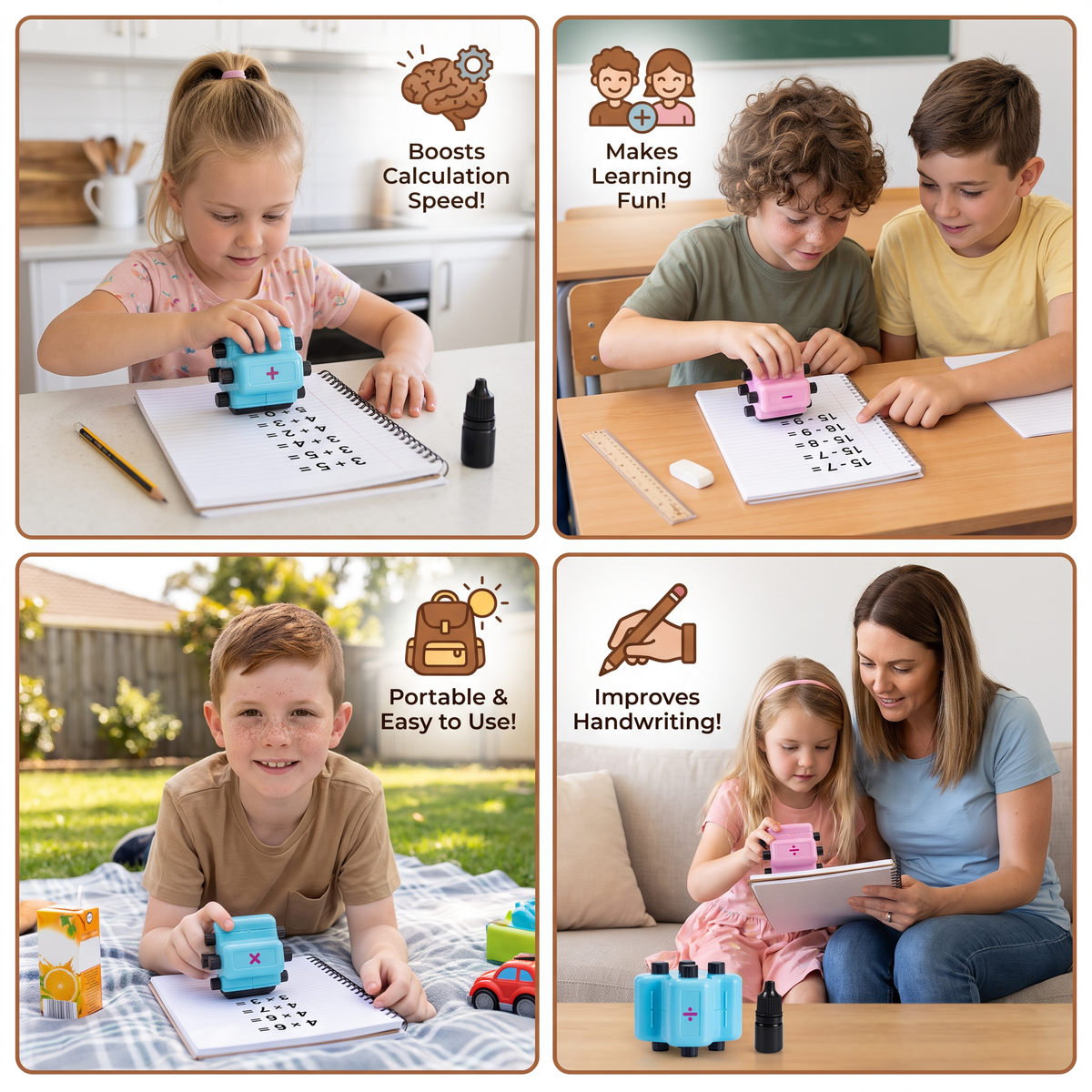 4-in-1 Math Roller Stamp – Addition, Subtraction, Multiplication & Division Practice