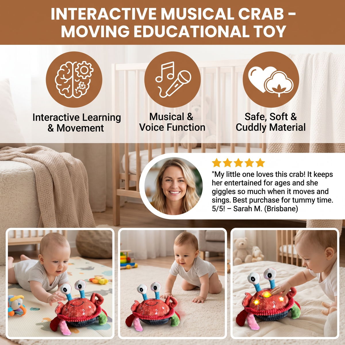 Interactive Musical Crab with Voice Function – Moving Educational Toy for Babies