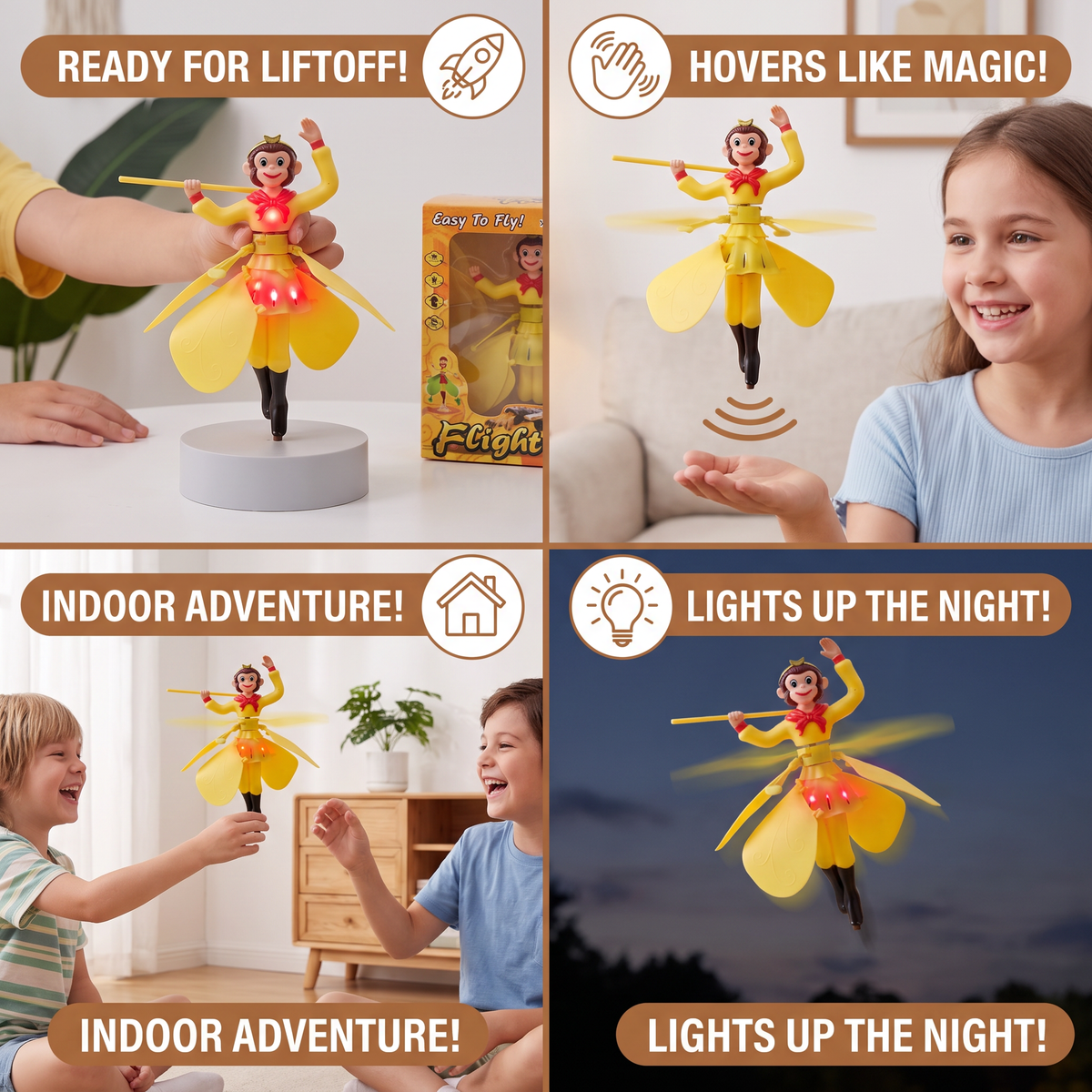 Interactive Flying Monkey Toy with Motion Sensor & LED Lights