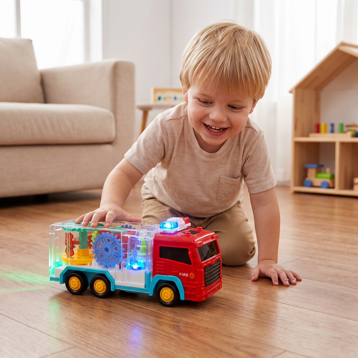 Interactive Gear Fire Truck Toy with Lights