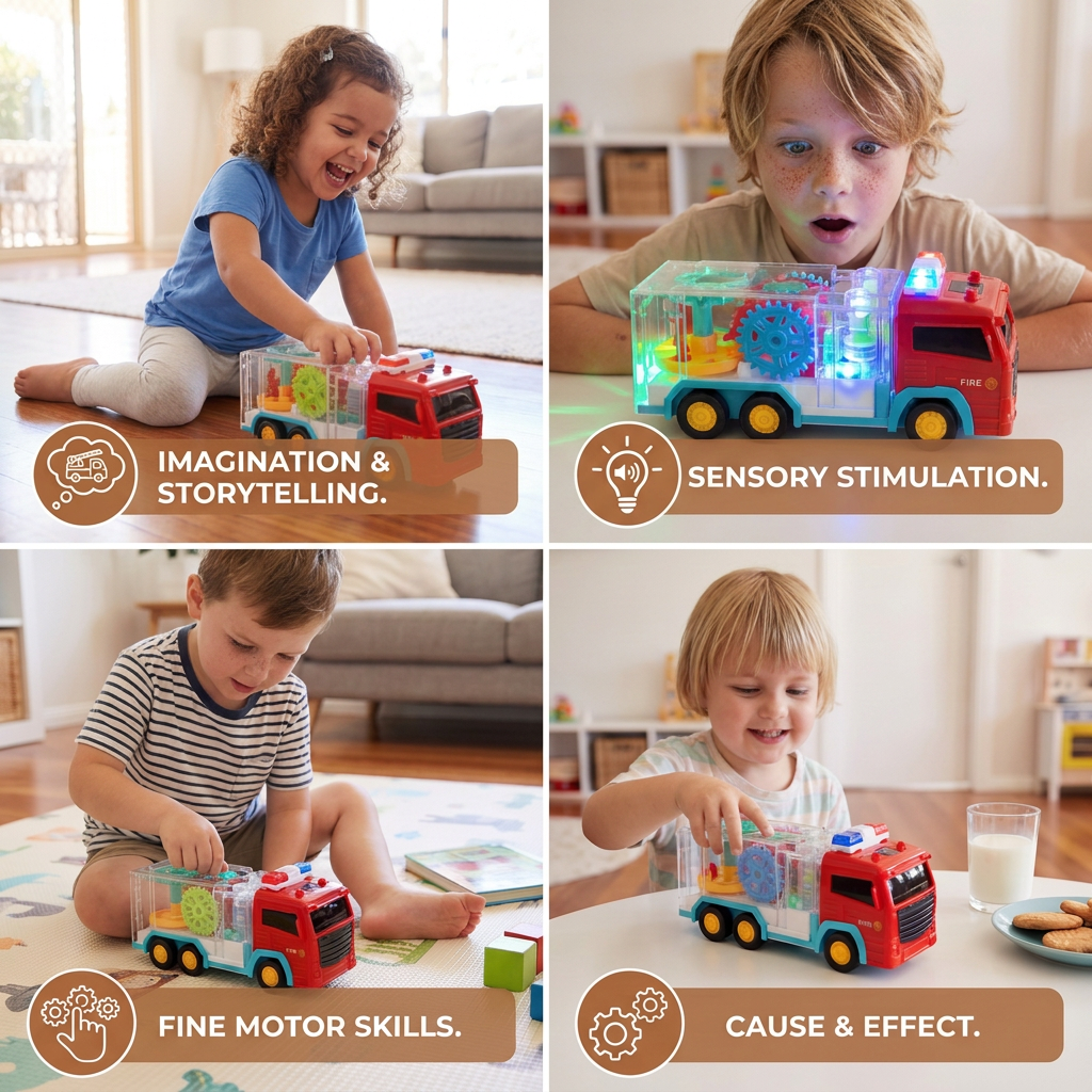 Interactive Gear Fire Truck Toy with Lights