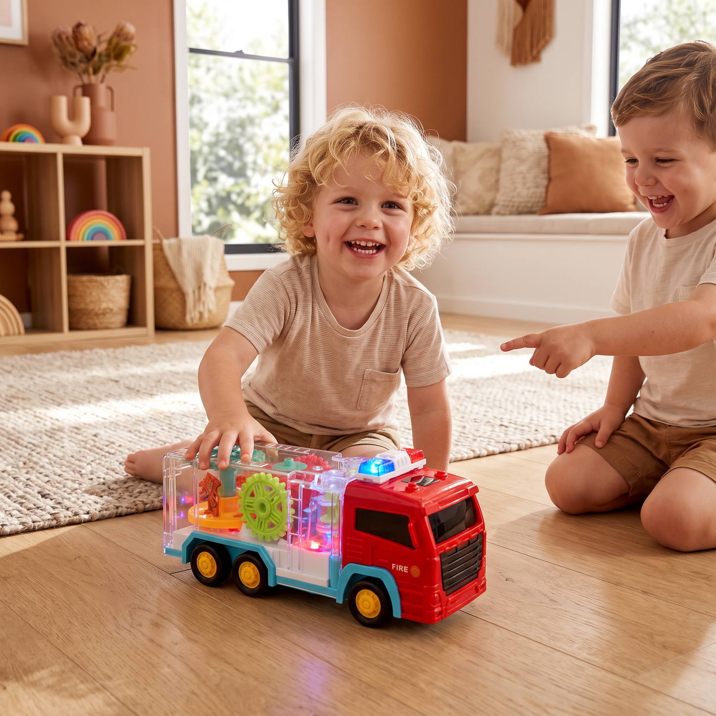 Interactive Gear Fire Truck Toy with Lights