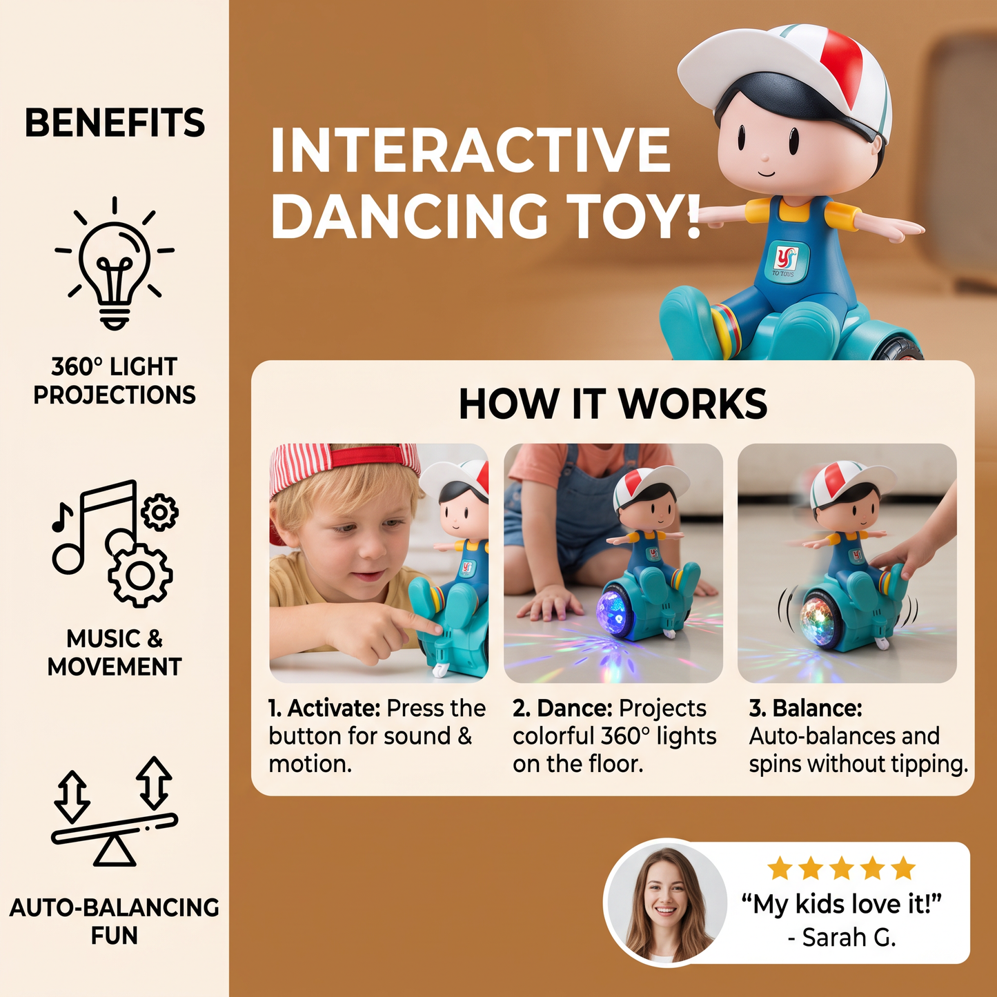 Interactive 360° Dancing Balance Toy with Lights & Music