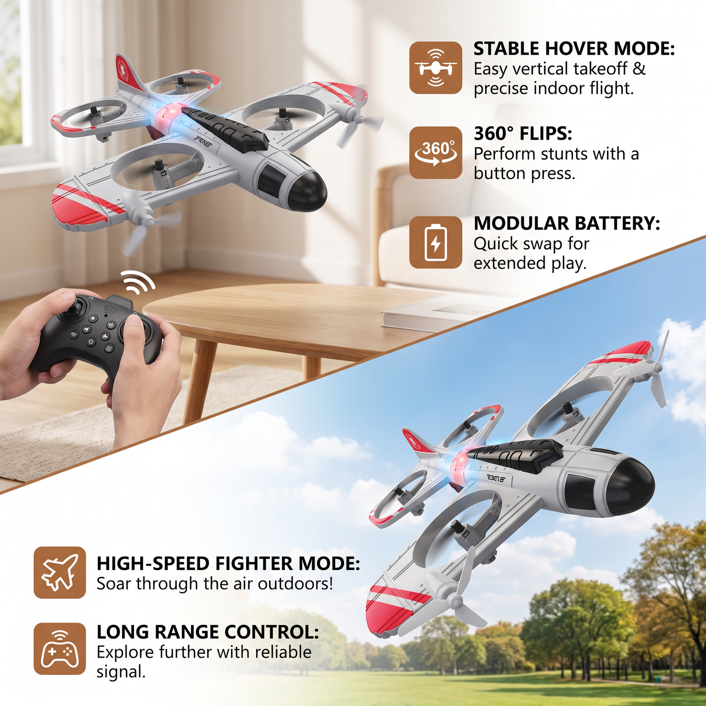 2-in-1 Remote Control Fighter Jet & Drone Toy