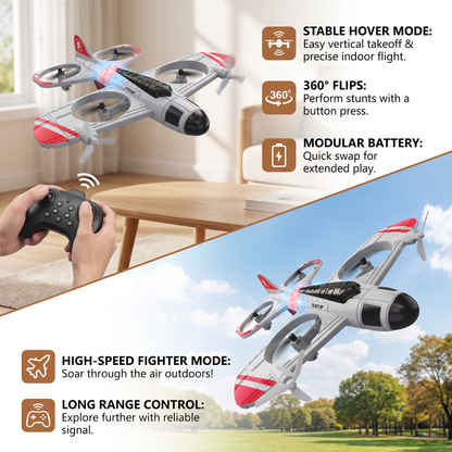 2-in-1 Remote Control Fighter Jet & Drone Toy
