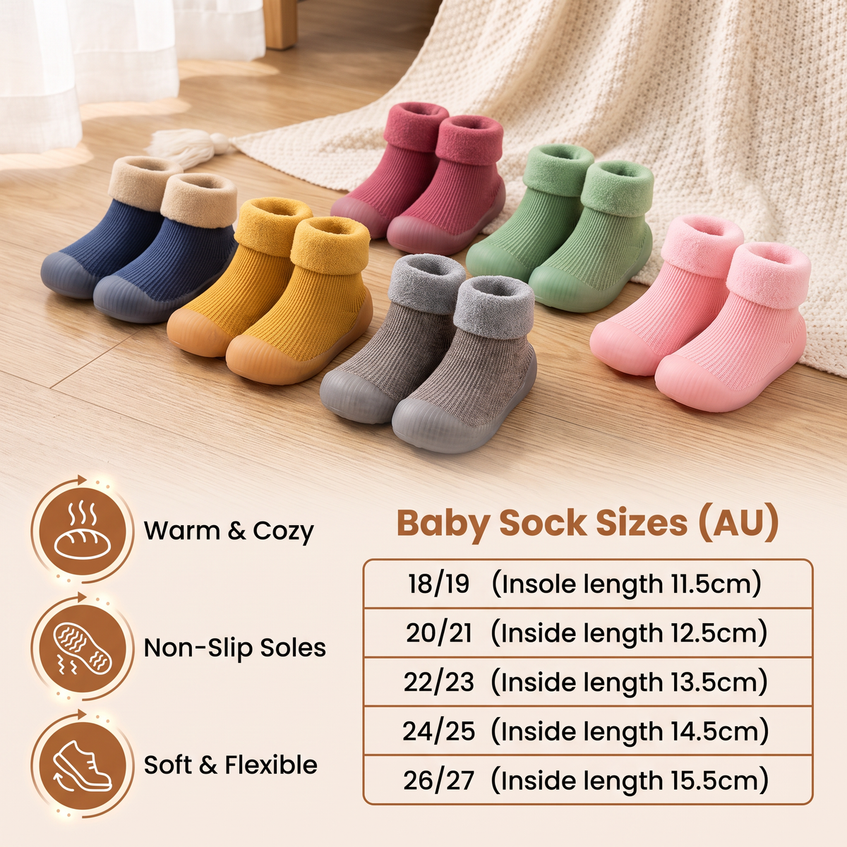 Warm Baby Walking Sock Shoes with Soft Non-Slip Soles