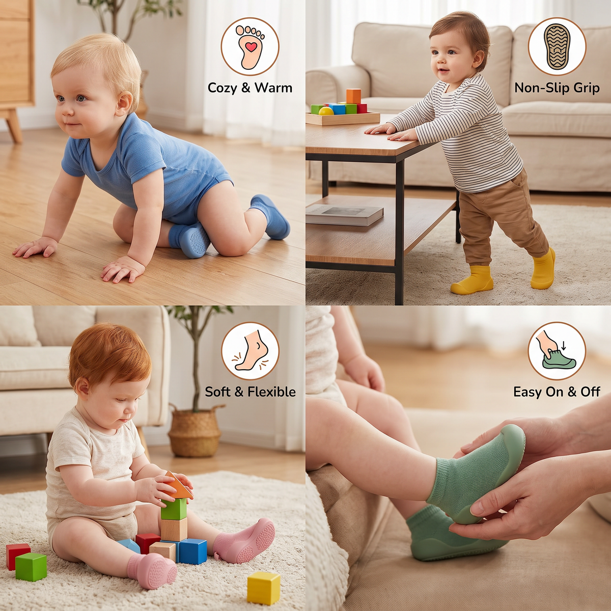 Warm Baby Walking Sock Shoes with Soft Non-Slip Soles