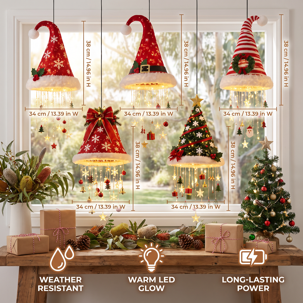 Christmas Santa Hat Lights with LED String Decorations