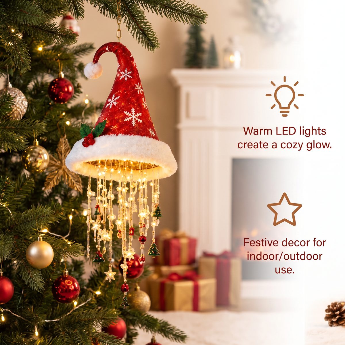 Christmas Santa Hat Lights with LED String Decorations