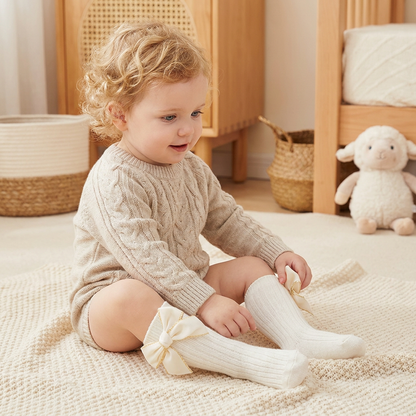 Baby Girls’ Christmas Knee-High Socks with Velvet Bows