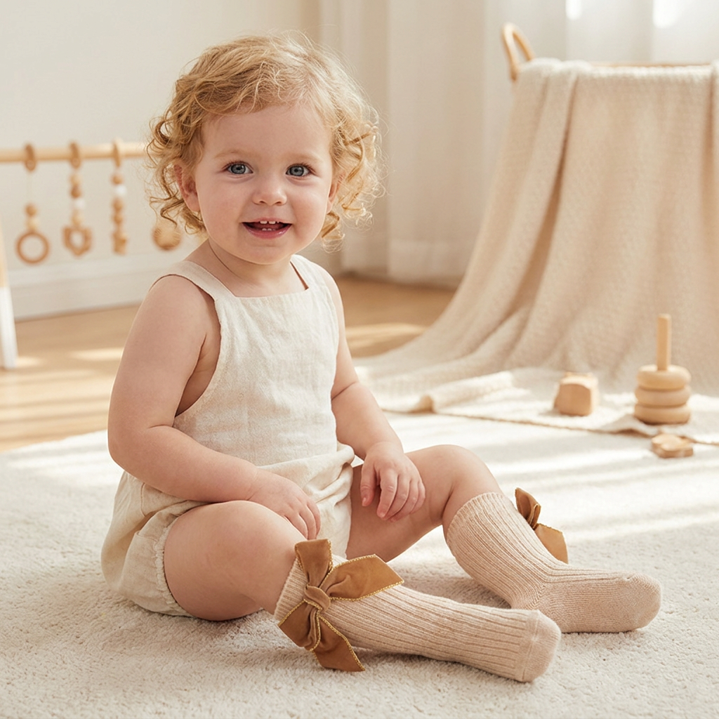 Baby Girls’ Christmas Knee-High Socks with Velvet Bows