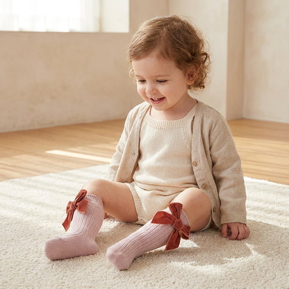 Baby Girls’ Christmas Knee-High Socks with Velvet Bows