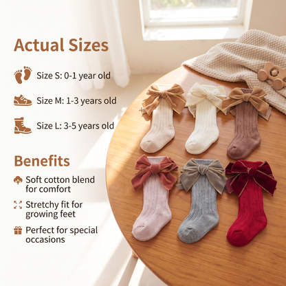 Baby Girls’ Christmas Knee-High Socks with Velvet Bows