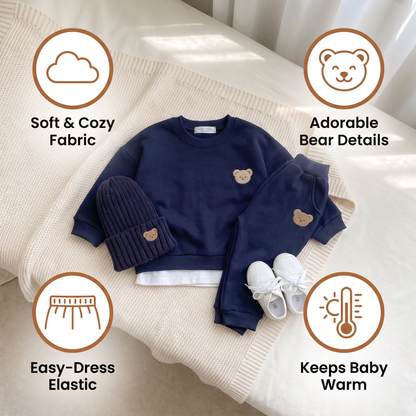 Baby Outfit with Embroidered Bear Sweatshirt & Matching Sweatpants