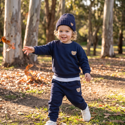 Baby Outfit with Embroidered Bear Sweatshirt & Matching Sweatpants