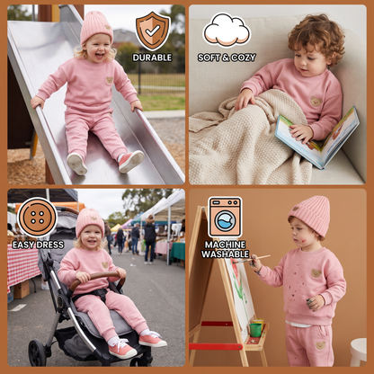 Baby Outfit with Embroidered Bear Sweatshirt & Matching Sweatpants