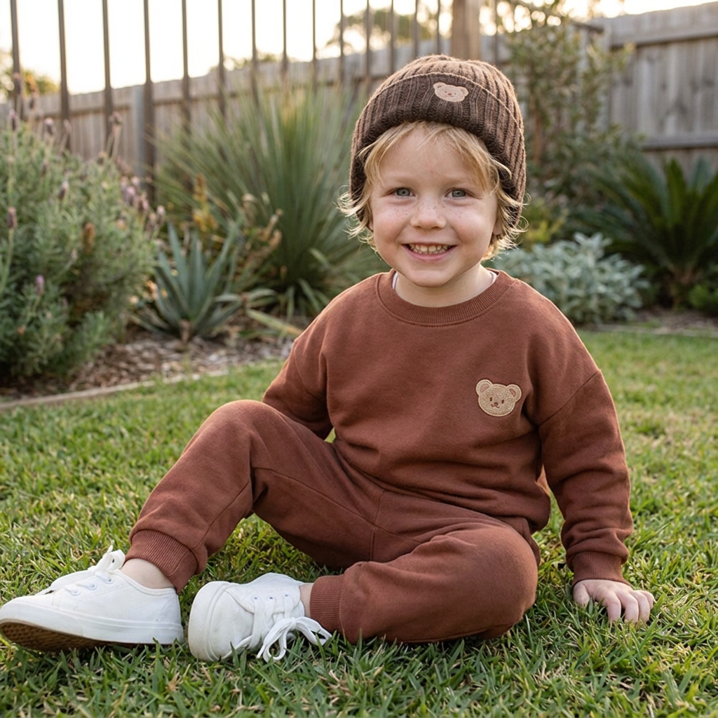 Baby Outfit with Embroidered Bear Sweatshirt & Matching Sweatpants