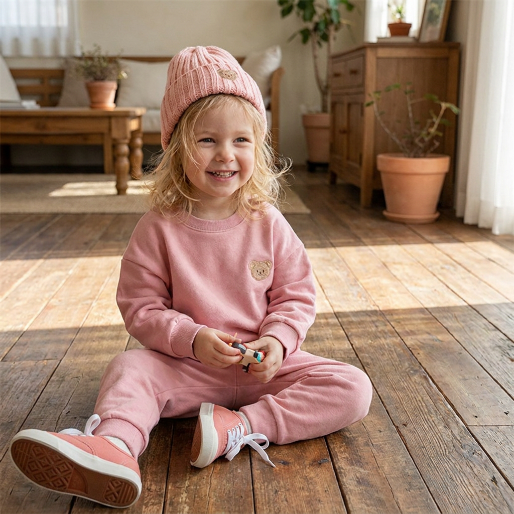 Baby Outfit with Embroidered Bear Sweatshirt & Matching Sweatpants