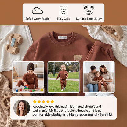 Baby Outfit with Embroidered Bear Sweatshirt & Matching Sweatpants