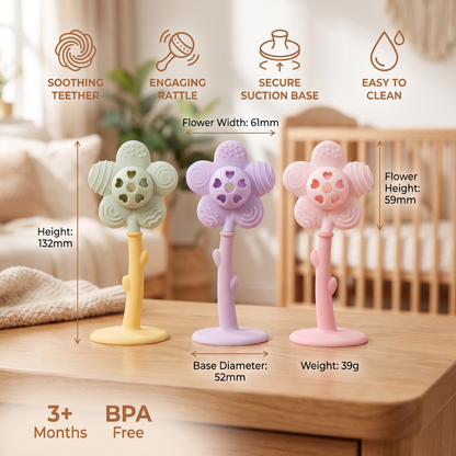 2-in-1 Sunflower Baby Teether & Rattle with Suction Base