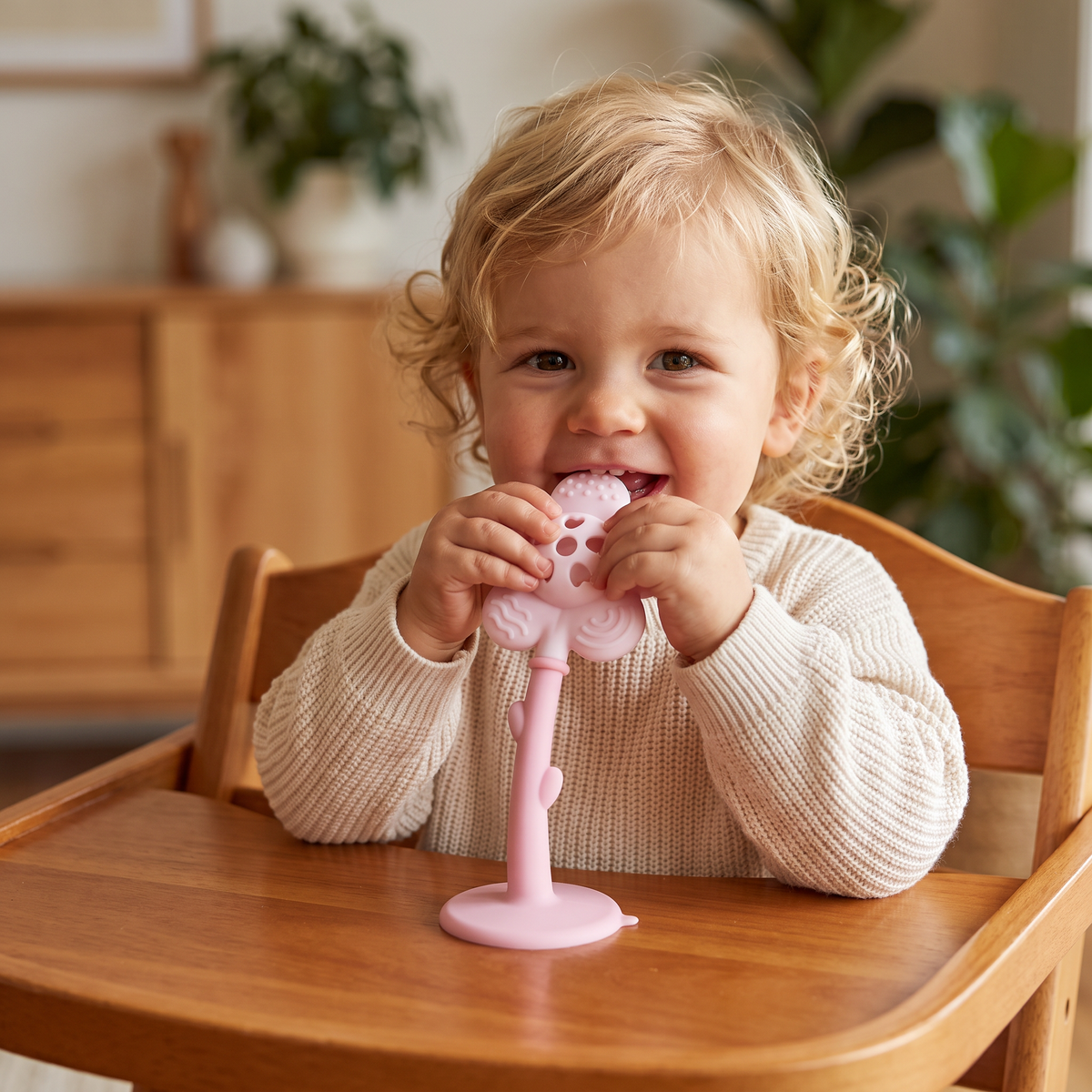 2-in-1 Sunflower Baby Teether & Rattle with Suction Base