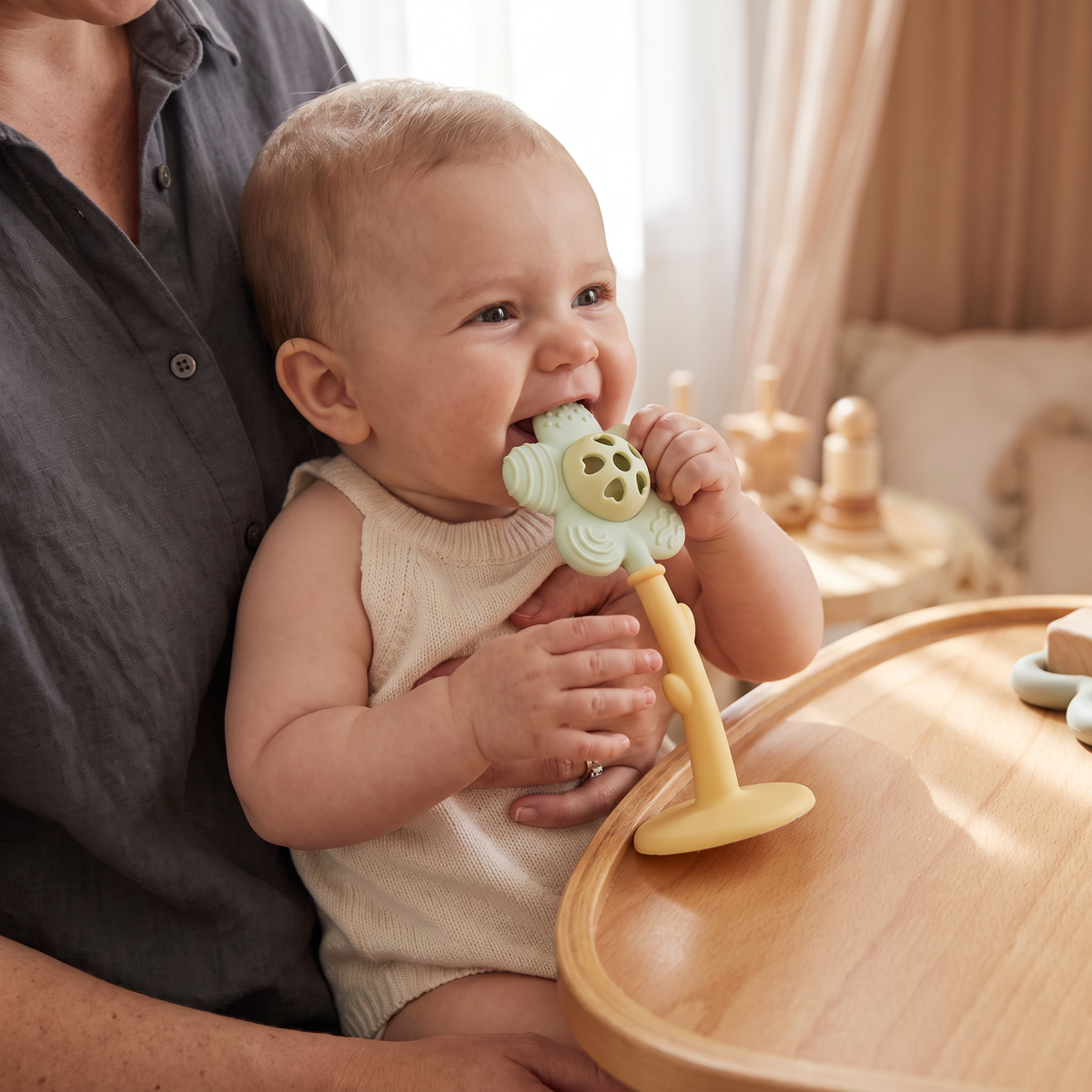 2-in-1 Sunflower Baby Teether & Rattle with Suction Base